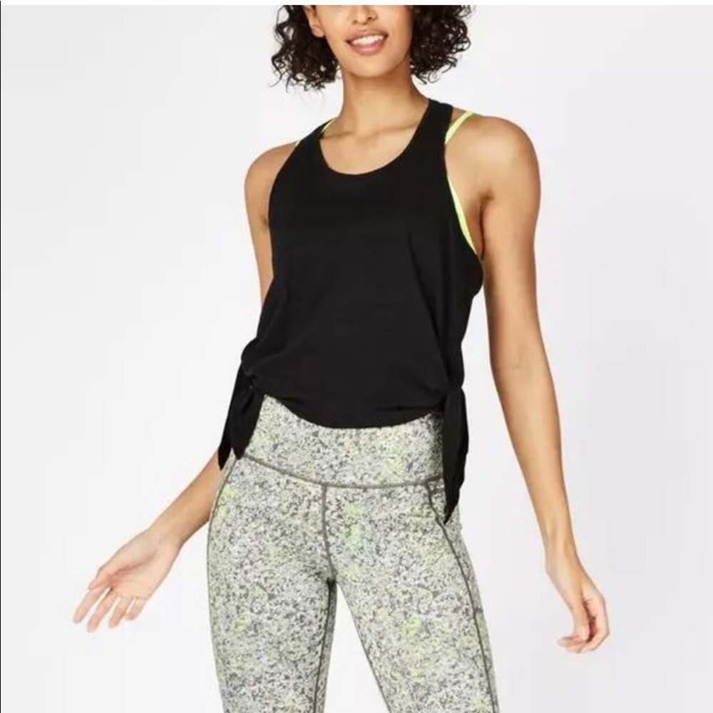 Sweaty Betty Racerback Tank Top Black Tie Side Deep Armhole Workout Top M